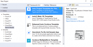 VS search Ionic template screenshot